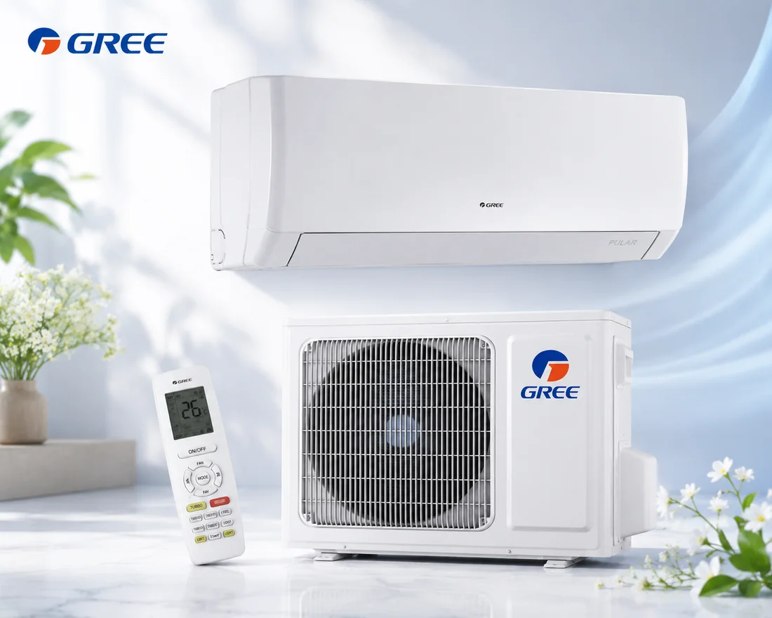 GREE PULAR wall-mounted inverter air conditioner with matching outdoor unit and remote control