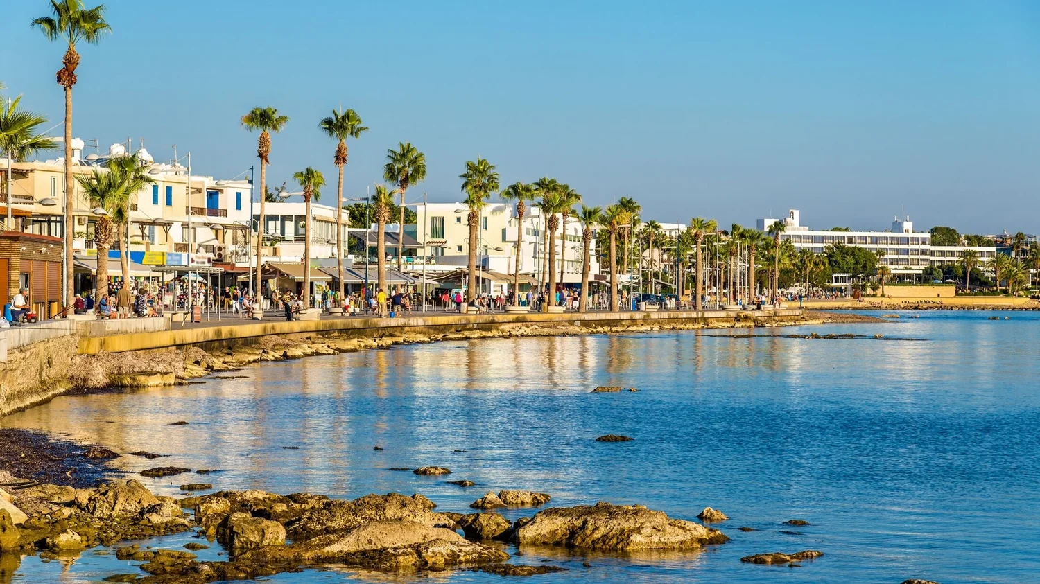 Paphos coastline and harbour promenade on the Mediterranean, Cyprus